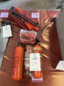 Set of fire extinguishers, safety triangles, window hammers