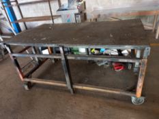 Metal framed work table on wheels 189 x 110 x 90
