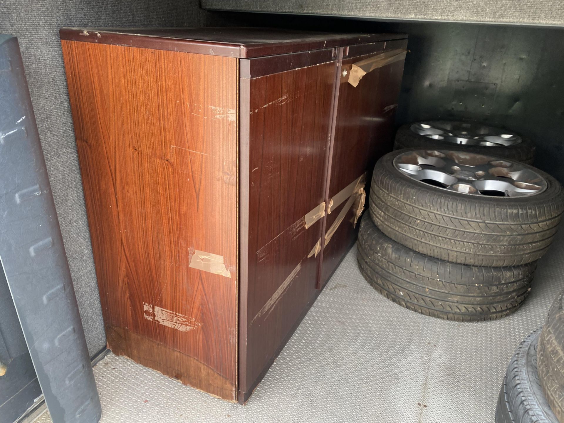 Two 3-door wood effect storage cabinets, one with keys - Image 2 of 2