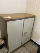 Two metal storage cabinets (1 x double door, 1 x roller door)