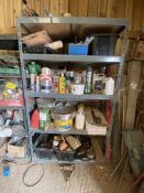 Rack and contents including hand tools, Diamond core bits, coil nails, slate ripper and cutter,