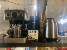 Dualit Expresso coffee machine, Delonghi coffee granulator, Russell Hobbs kettle