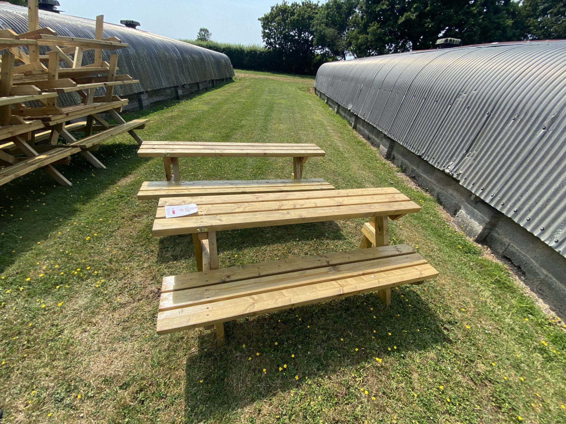 Two 2-seater wooden half benches, approx 180 x 64 x 74cm - Image 2 of 3