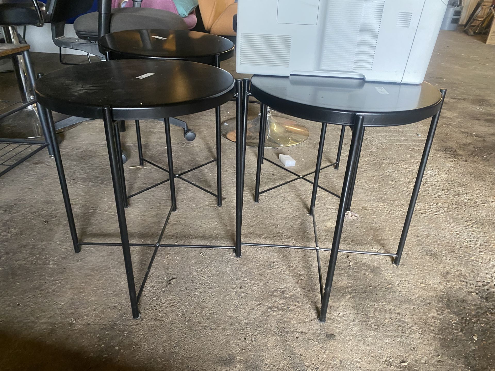 Four metal frame circular side tables, one coat, shoe & bench rack - Image 3 of 4
