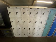 Two 12-compartment lockers, 4 missing keys, approx size per tower 192 x 61 x 46cm