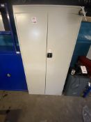 Two metal double door storage cabinets with keys, 182 x 91 x 50cm (including contents)