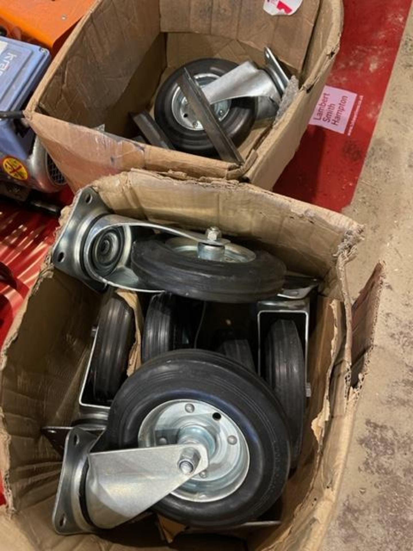 Quantity of assorted rubber swivel trolley wheels