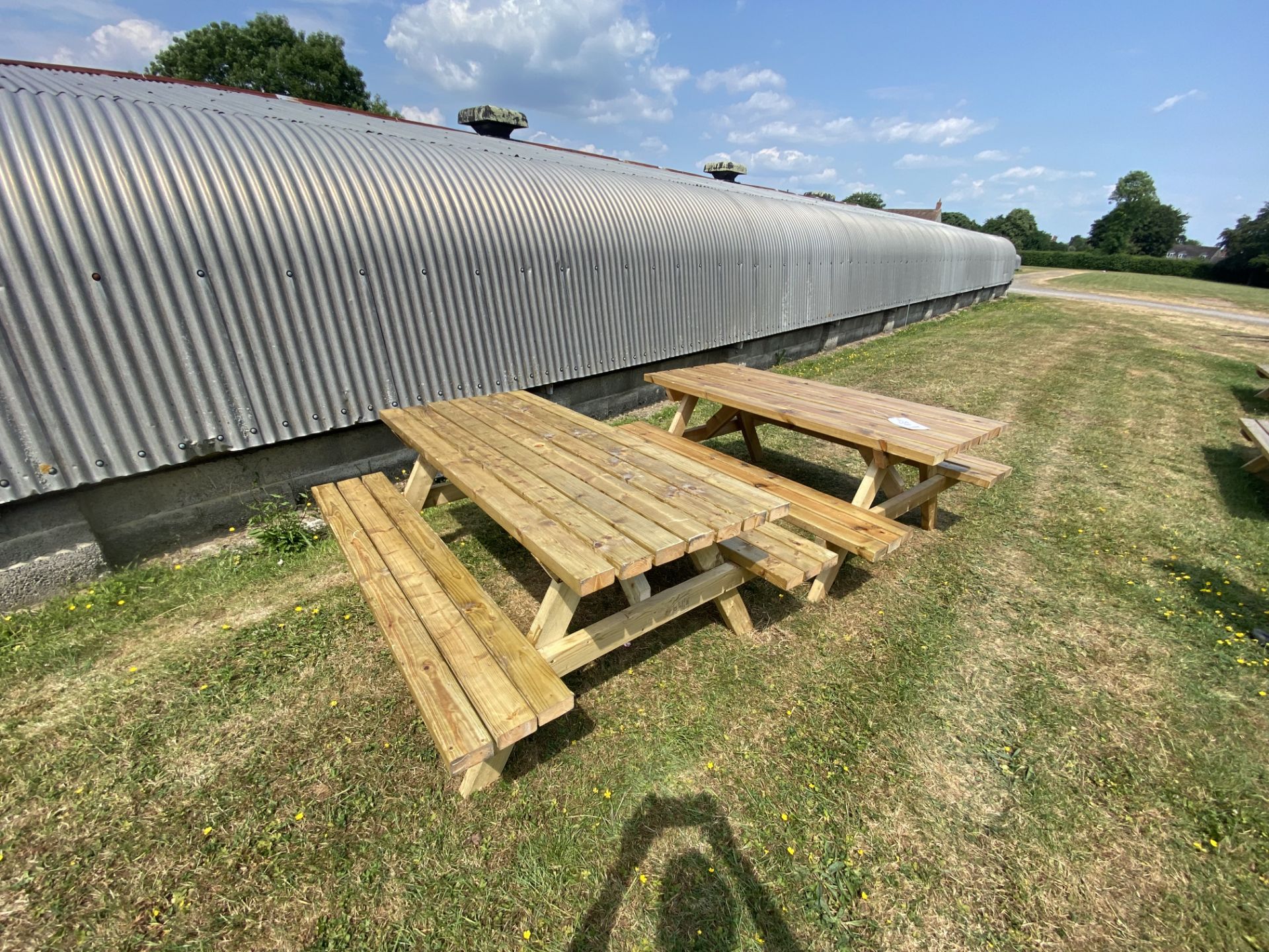 Two wooden garden benches, approx size 180 x 140 x 74cm - Image 2 of 3