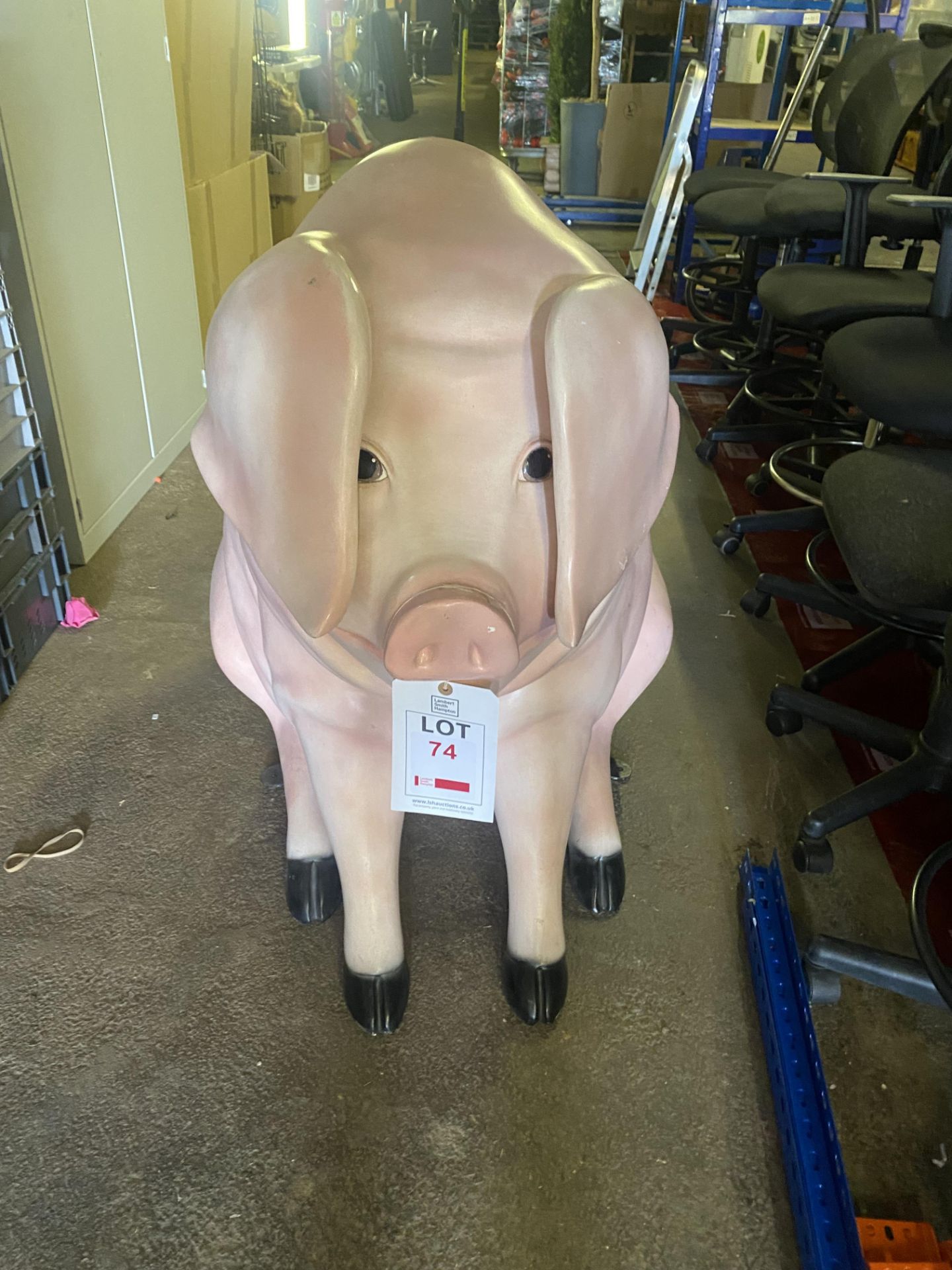 Resin pig, 105cm height x 110cm length x 70cm width (approx sizes)