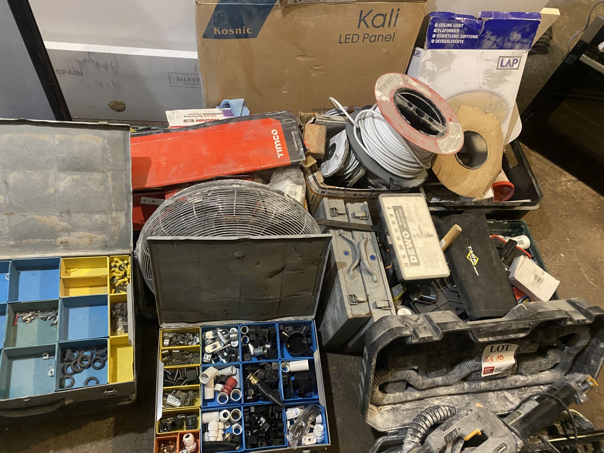 Miscellaneous lot including electrical fixings, plumbing, electrical reeled cable, screw boxes, - Image 2 of 3