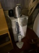 Vax Steam Master, one Homeking undercounter fridge, unbadged kettle & toaster, glass drinks
