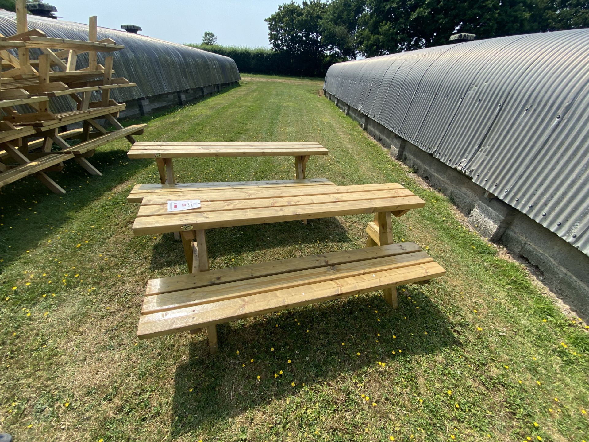 Two 2-seater wooden half benches, approx 180 x 64 x 74cm - Image 2 of 3