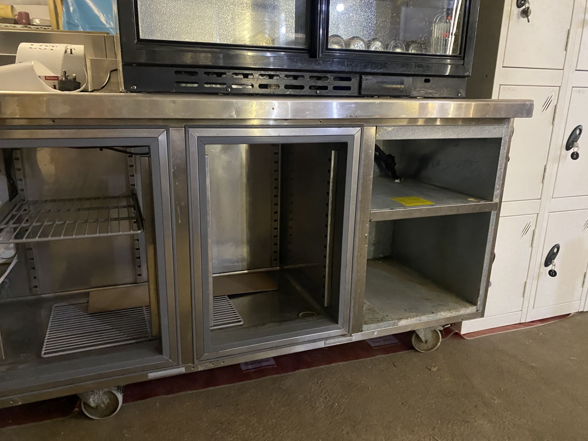 Stainless steel workbench with under counter storage, approx 245 x 60 x 82cm - Image 3 of 4
