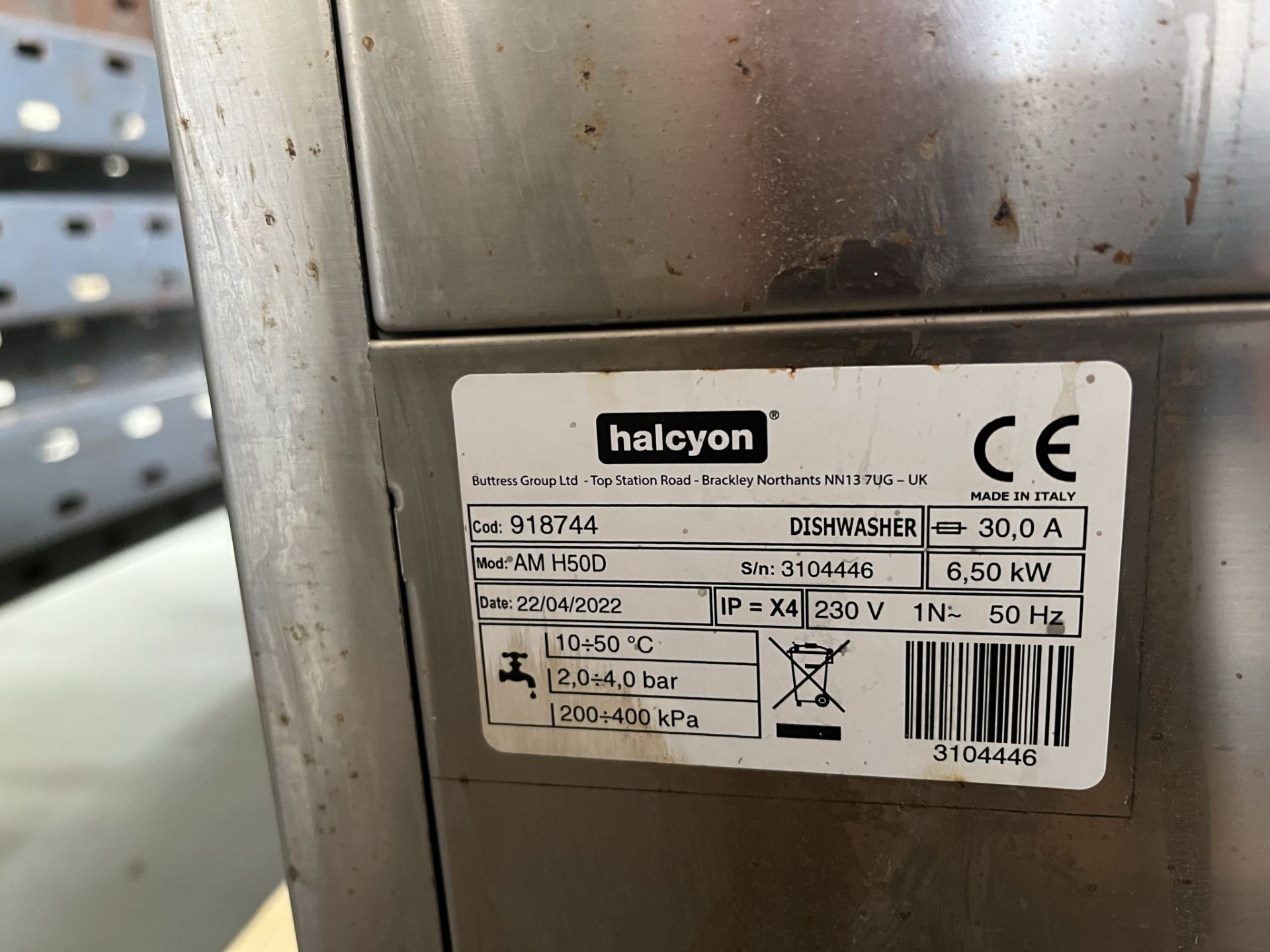 Halcyon Amika H50D stainless steel tray loaded dishwasher, serial no. 918744, 2022 (240v) - Image 2 of 3