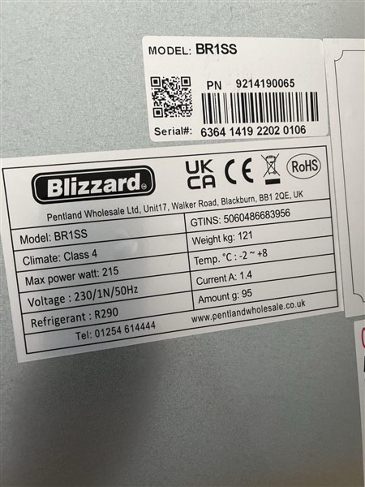 Blizzard BR1SS stainless steel refrigerator, serial o. 6364 1419 2202 0106 - Image 3 of 4