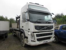 Volvo FM 450 6 x 2 rear lift/rear steer flat bed lorry, 10,837cc, gross weight 26,000kg