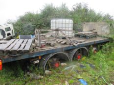 Abel tri-axle draw bar flat bed trailer - wheels missing - scrap only Located: Lantoon Farm,