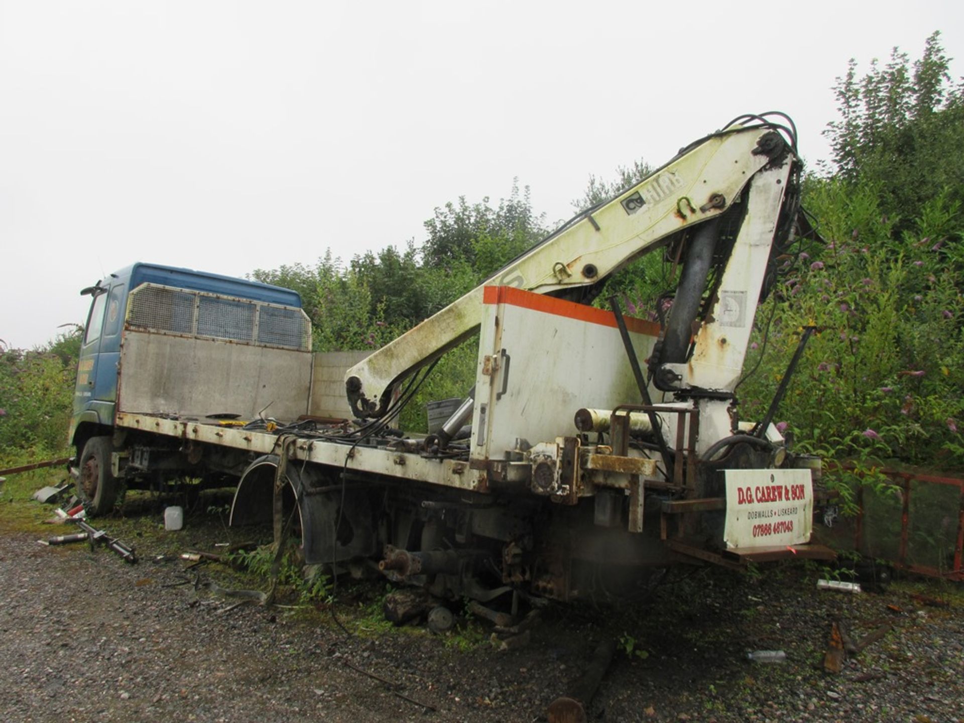 Volvo 440 6 x 2 rigid flat bed lorry Registration: K5 HBP with Hiab part dismantled crane - all - Image 2 of 7