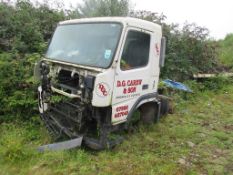 Various trailers and chassis cabs including Volvo chassis and cab, part trailer bed, cut up chassis,