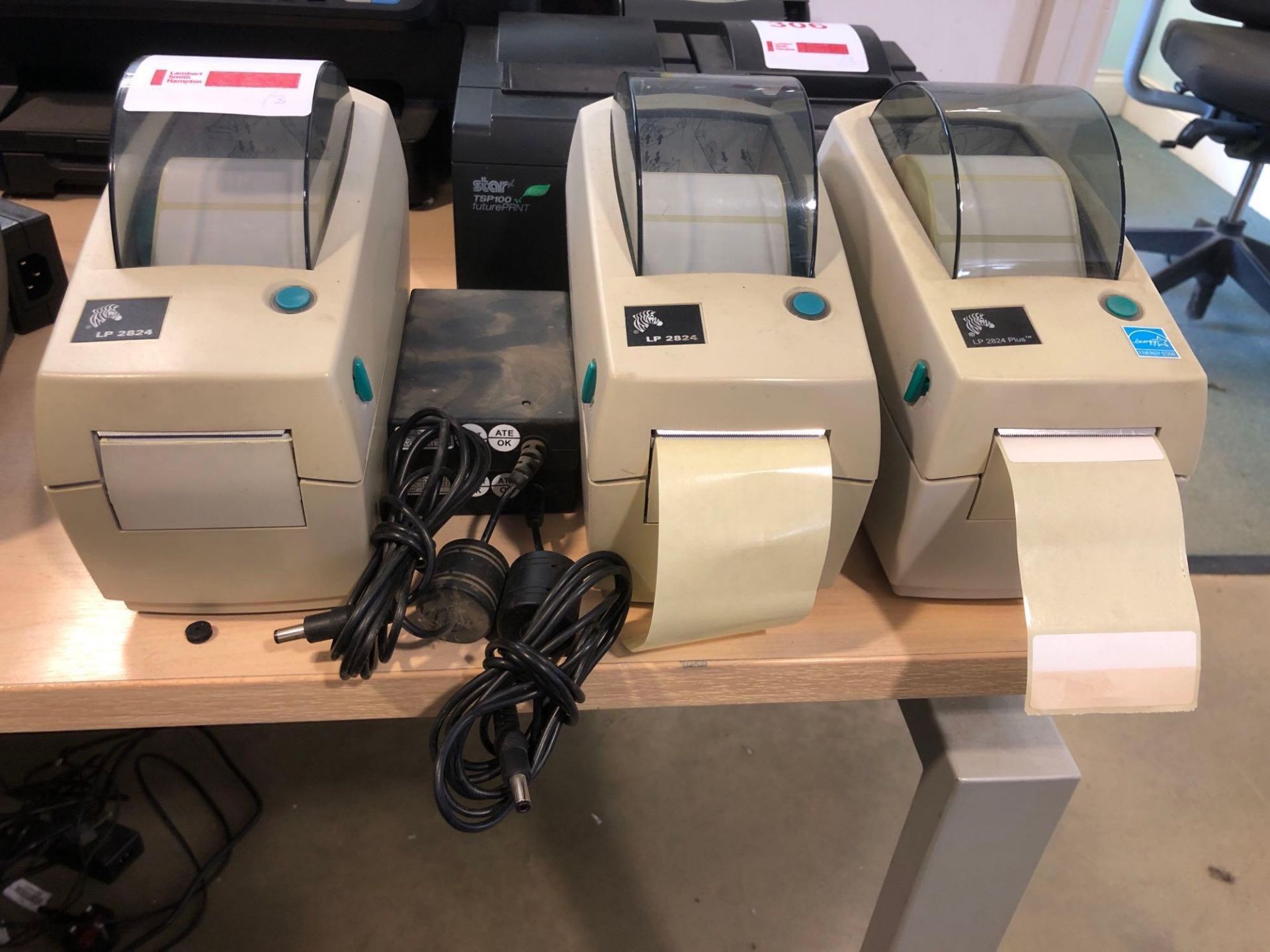 Three Zebra LP2824 Direct Thermal Label Printers (Only Two Power Supplies) - Image 2 of 3