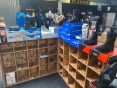 Contents of display unit to include 19 various pairs of motocross boots and motorcycle trainers as