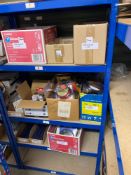 Contents of shelving unit to include various strimming wire and strimmer spares as lotted