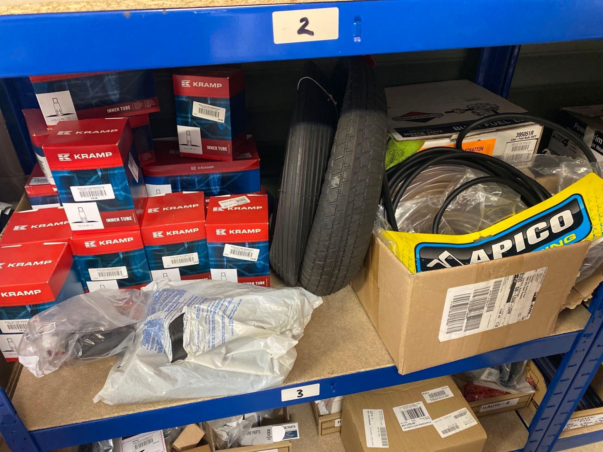 Contents of shelving unit to include various ride on mower spares, including mudguards, hand, - Image 3 of 5