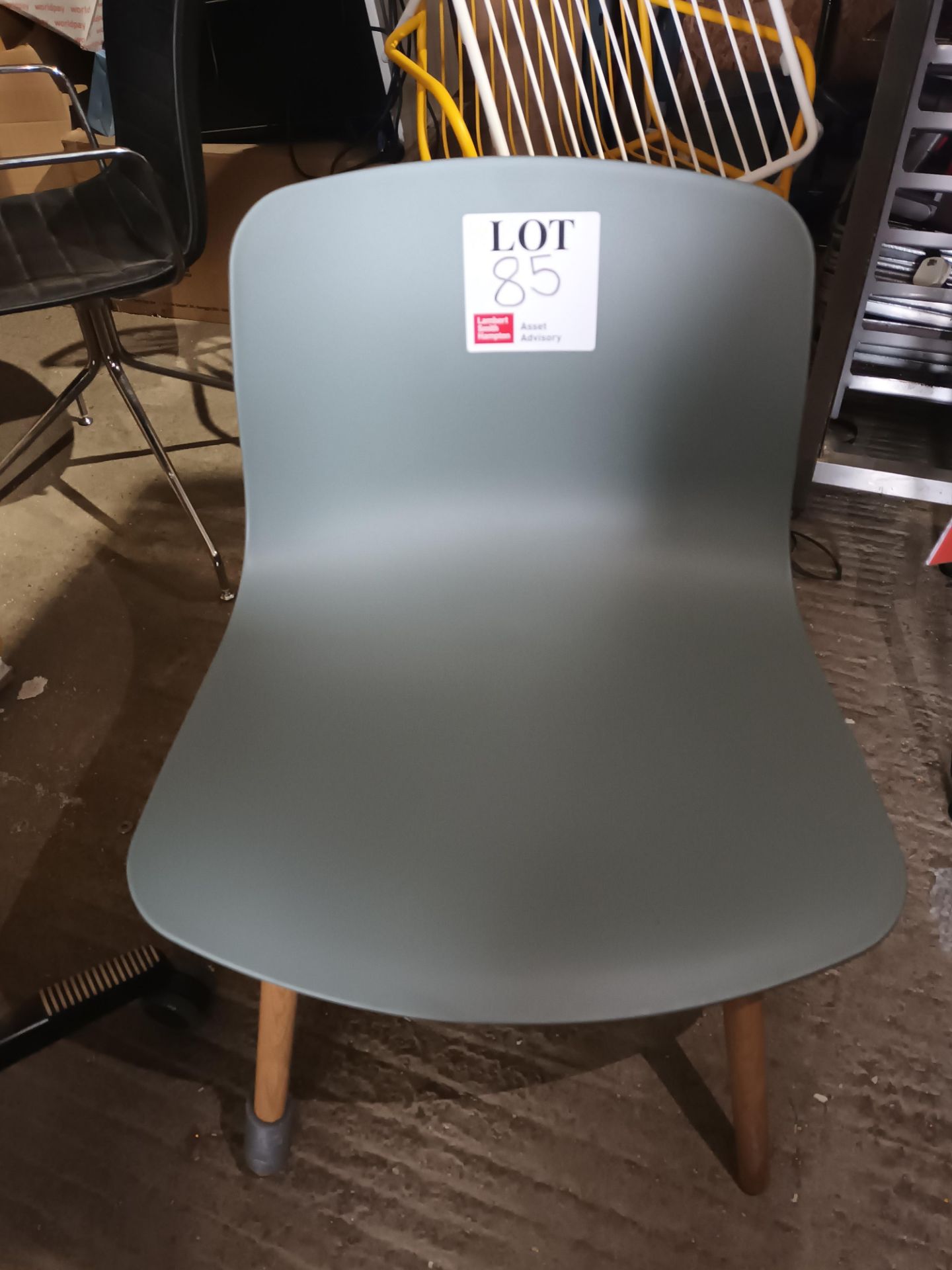HAY hardback grey with wood legs chair (Located: Billericay)