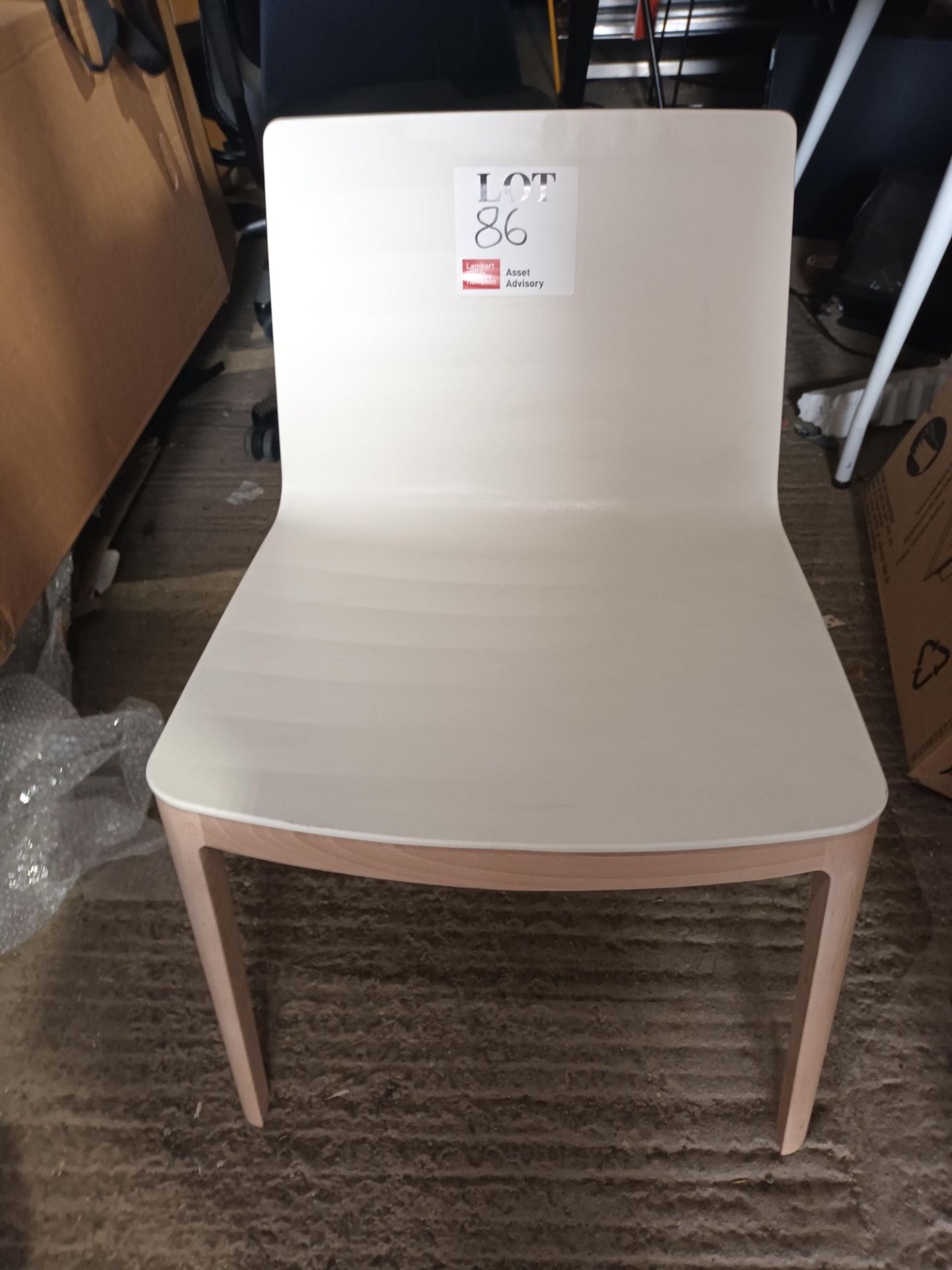 Andreu World 0425 white hard back with light wood frame chair (Located: Billericay)