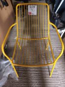 Unbranded yellow metal framed stackable chair with arm rest (Located: Billericay)