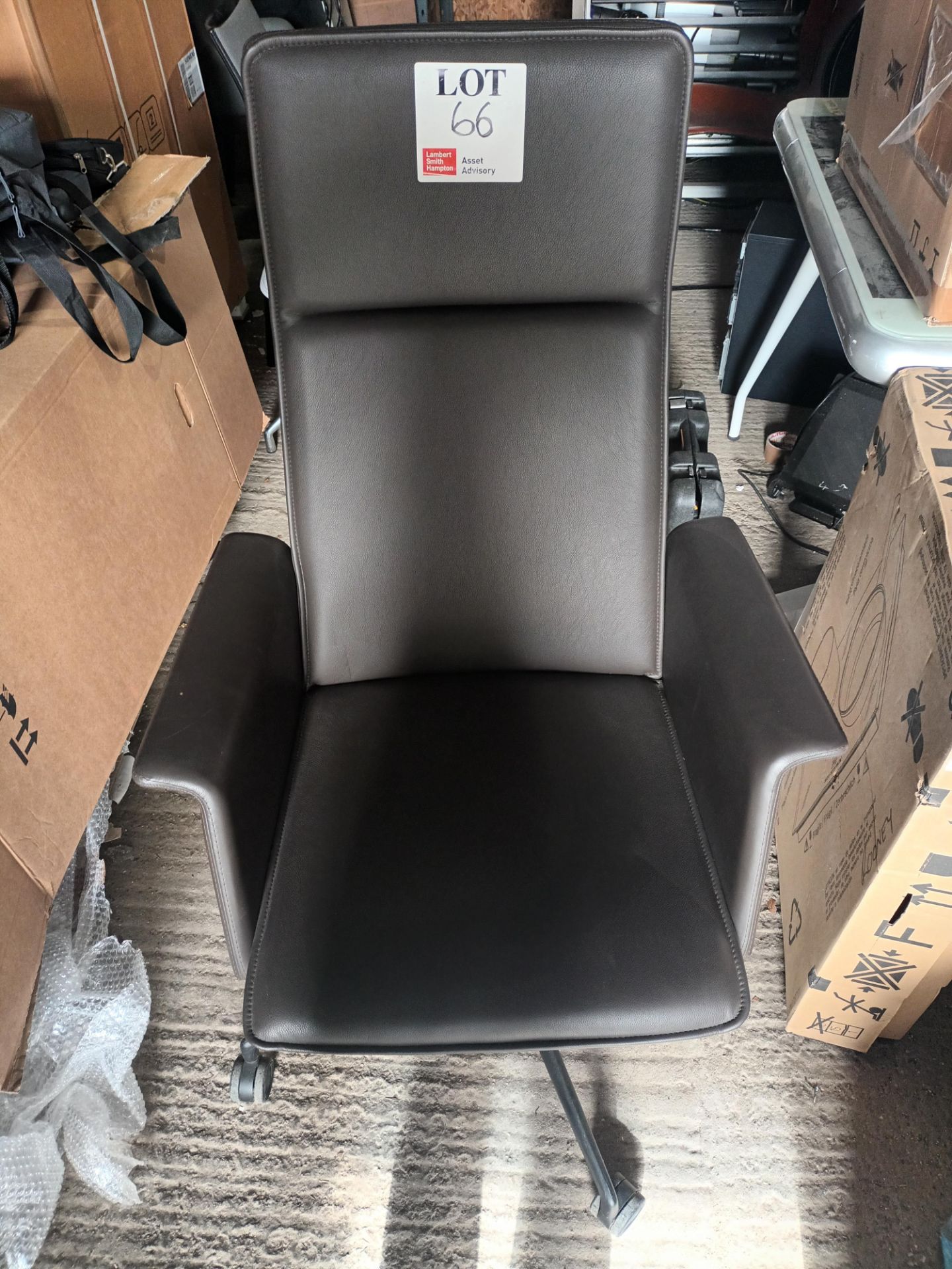Brunner Finasoft brown leather upholstered high back executive chair (Located: Billericay)