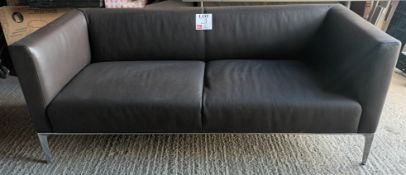 Walter Knoll brown leather upholstered two seater sofa with four chrome legs and base with Walter Kn