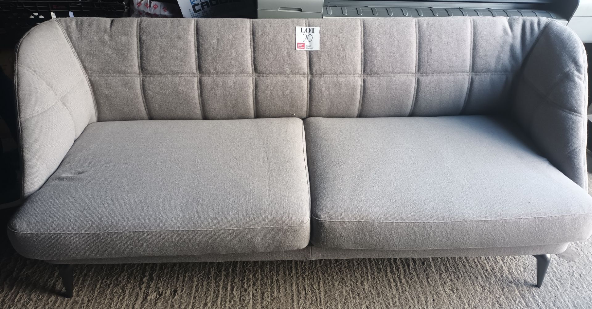 Driade grey upholstered two seater sofa (small indent on left cushion) (Located: Billericay)