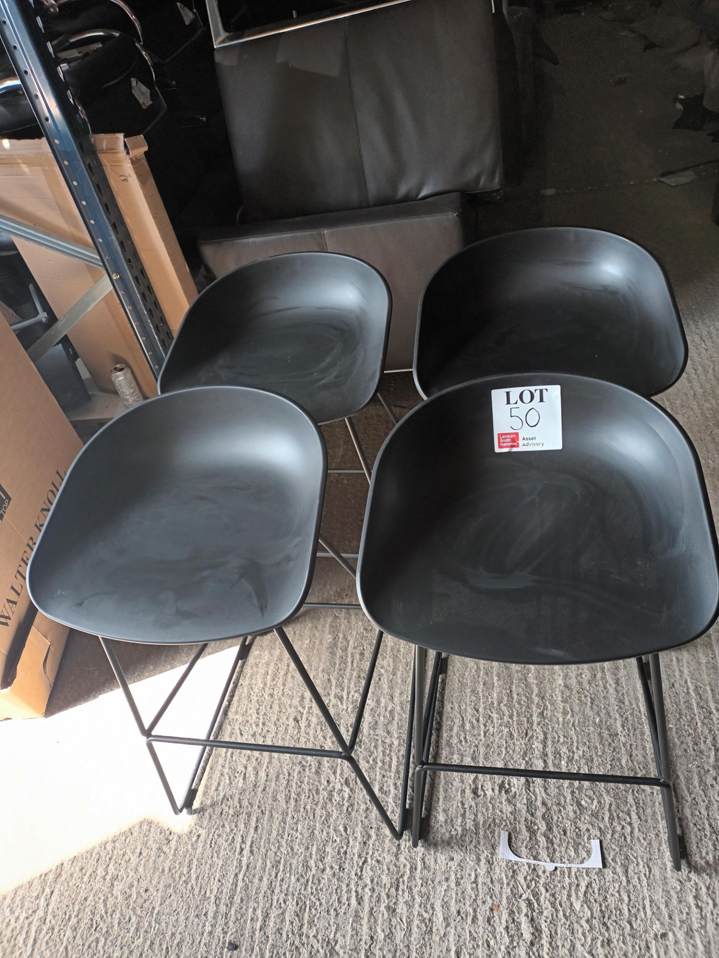 Four HAY black low back high stools (Located: Billericay)