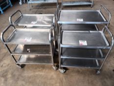 Four various size three-tier stainless steel trollies (Located: Hanslope)