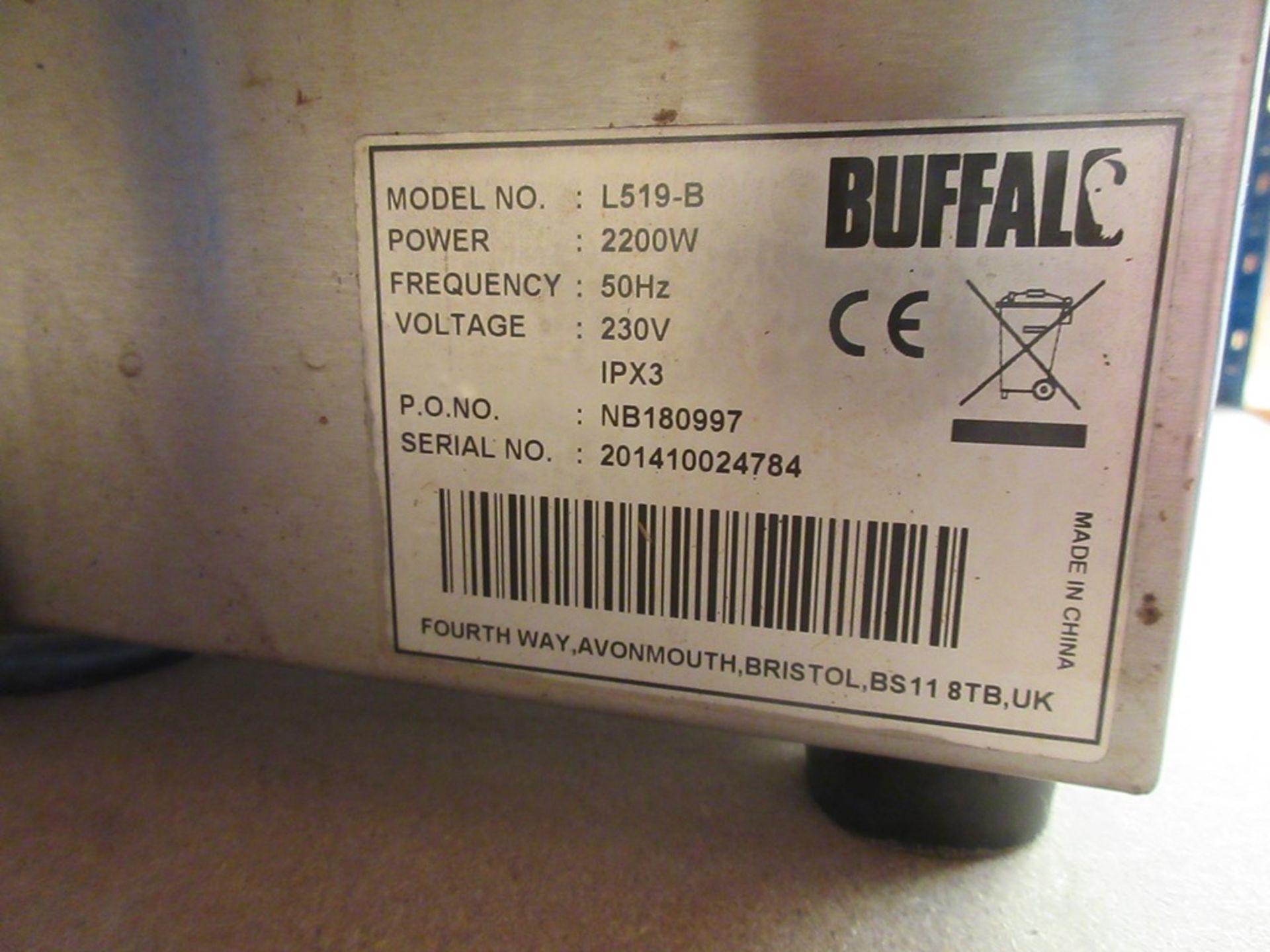 Buffalo bench top panini machine, model L519-B, serial no. 201410024784 - Image 3 of 5