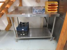 Simply stainless preparation table with undershelf and splashback, 1.2m x 600mm x H: 900mm