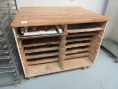 Timber multi shelf mobile baguette prover, approx. size: 1040mm x 1280mm x H: 1030mm