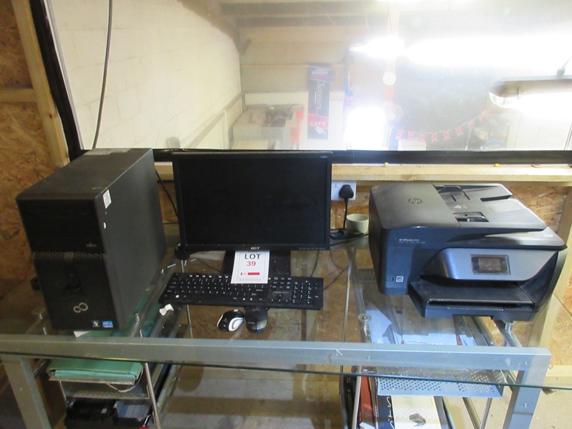 Fujitsu Corei3 computer system with Acer flat screen monitor, keyboard, mouse and HP Officejet