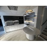 "Forty/Thirty" white and gun-metal grey display kitchen with blanco sink (not including Neff