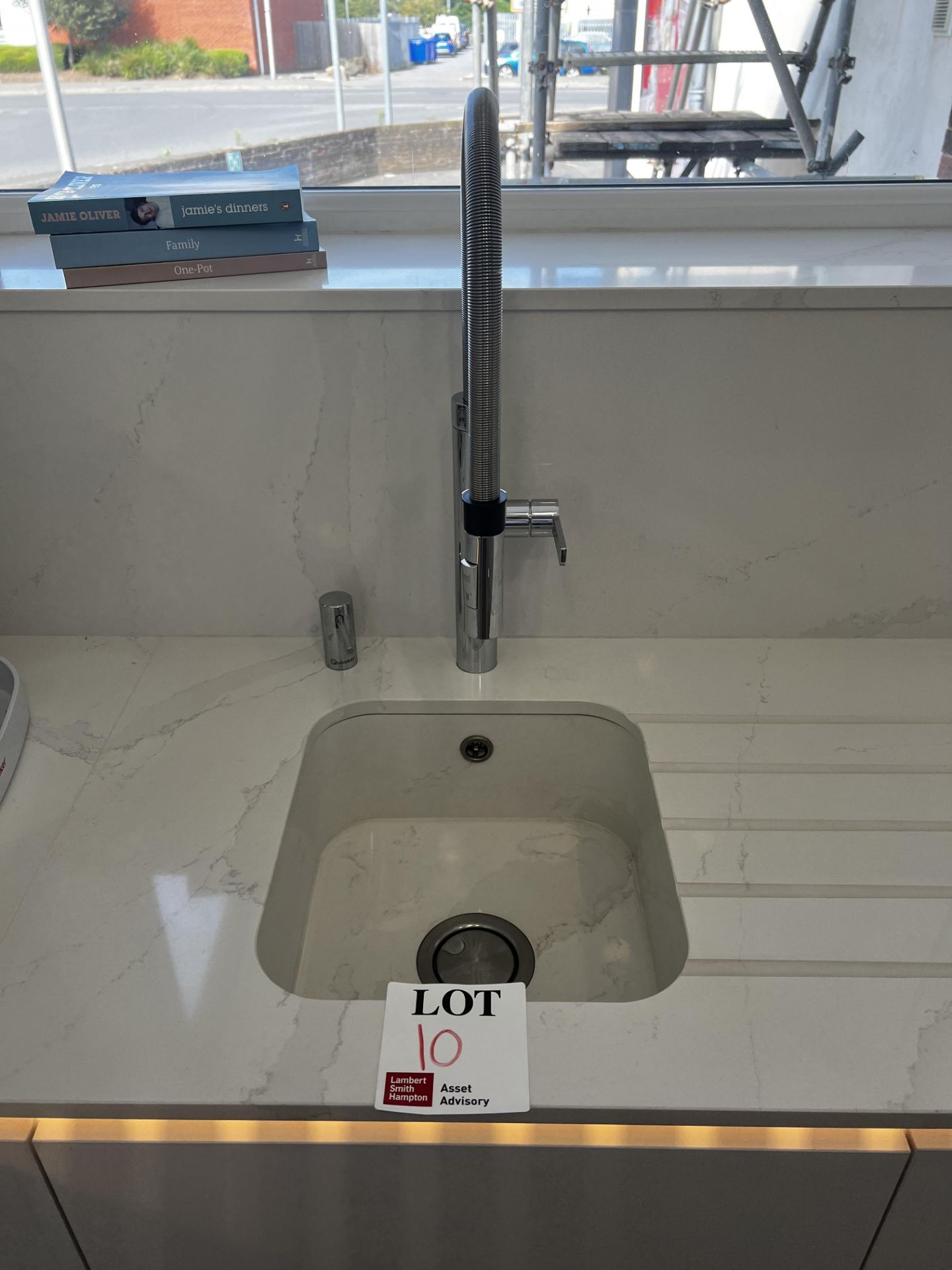 Light marble and grey effect display kitchen to include built in sink, retail price £20,000 (not - Image 4 of 5