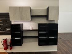 Feature wall display shelves and cupboards