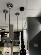 Two chrome and 1 x black ball hanging lights