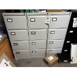 Three grey, 4 drawer filing cabinets (2 with keys)