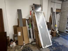 Assorted dismantled kitchen cupboard doors, work surfaces ect