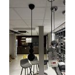 Two chrome and 1 x black ball hanging lights