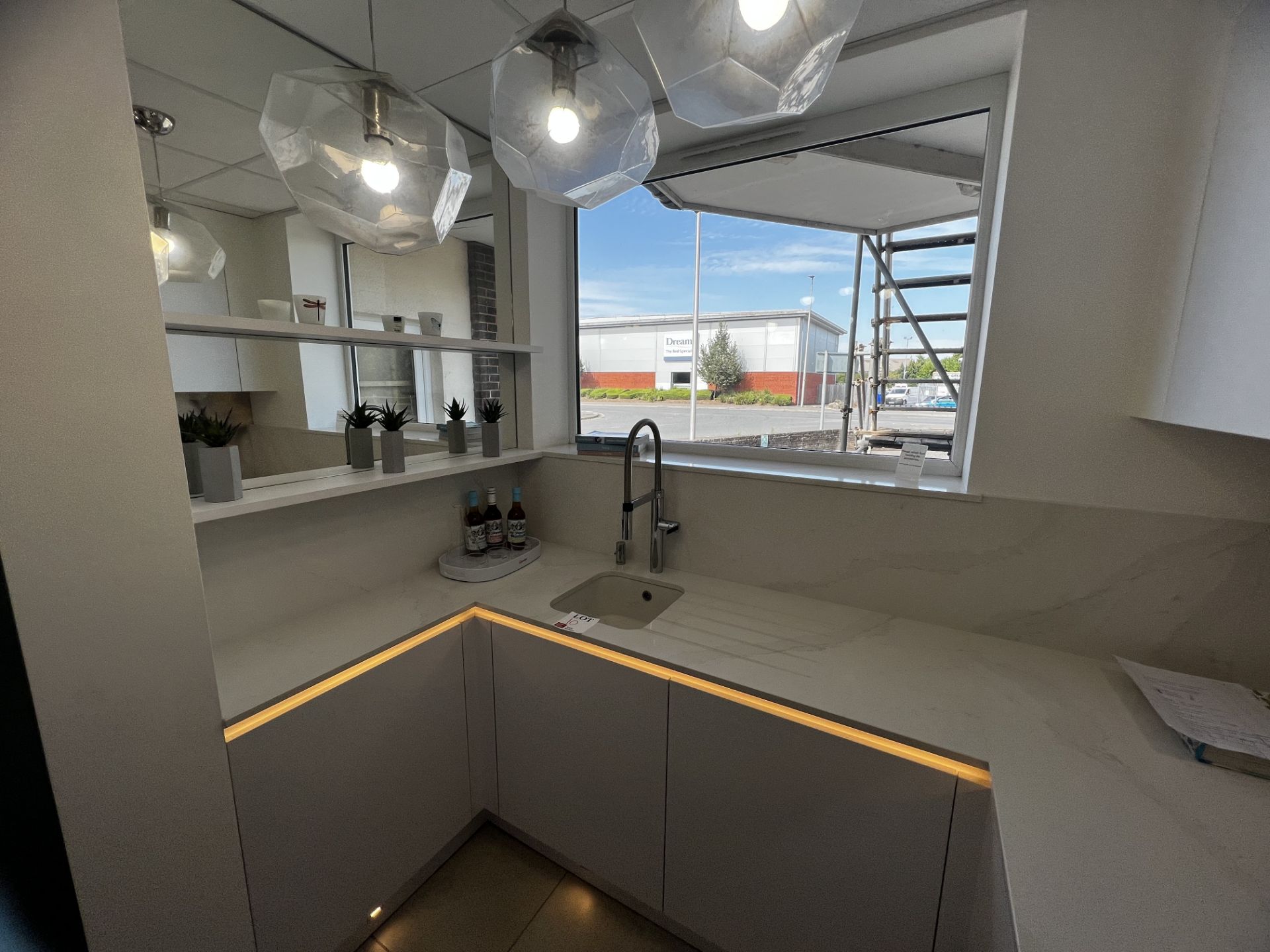 Light marble and grey effect display kitchen to include built in sink, retail price £20,000 (not - Image 2 of 5