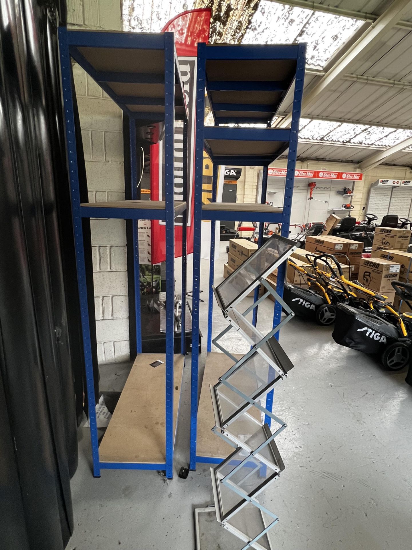 Two small adjustable racks, with display stands H 2.2m x W 1.2m x D 45cm (this lot is located at - Image 2 of 5