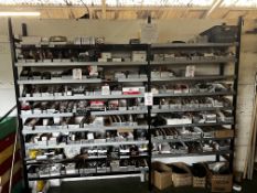 Two bays of 9-shelf rack, H 2.20m x W 2.70m x D 36cm (this lot is located at Portreath) (Please