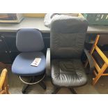 Two office chairs (1 upholstered, 1 leather effect) (this lot is located at Portreath)